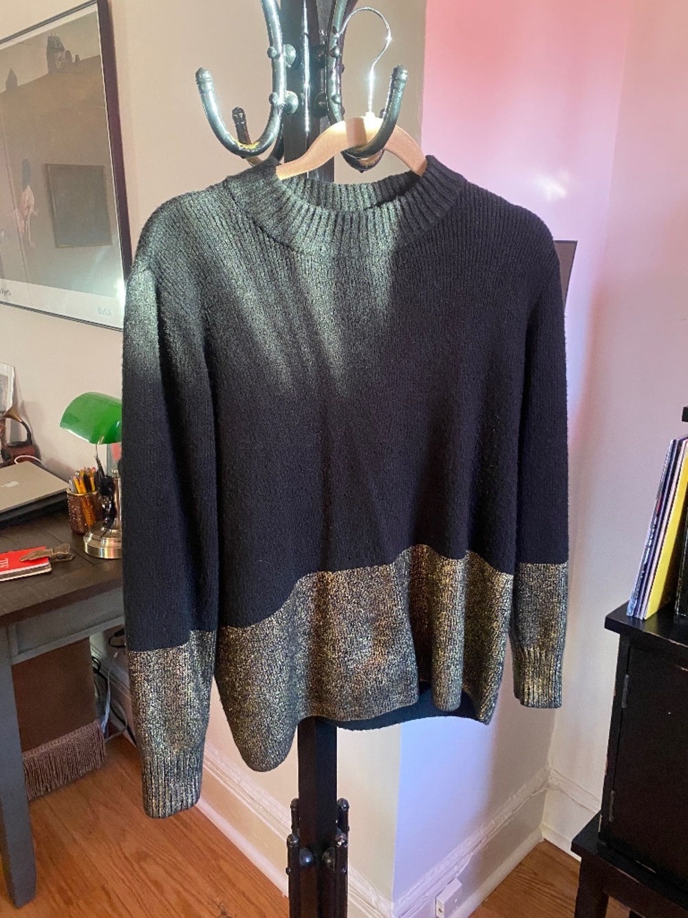 BLACK AND GOLD COLORBLOCK SWEATER // Rachel by Rachel Roy
